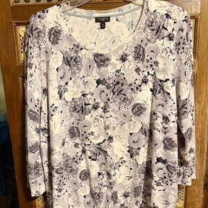 Talbots Women's Floral Blouse - Cream and Black